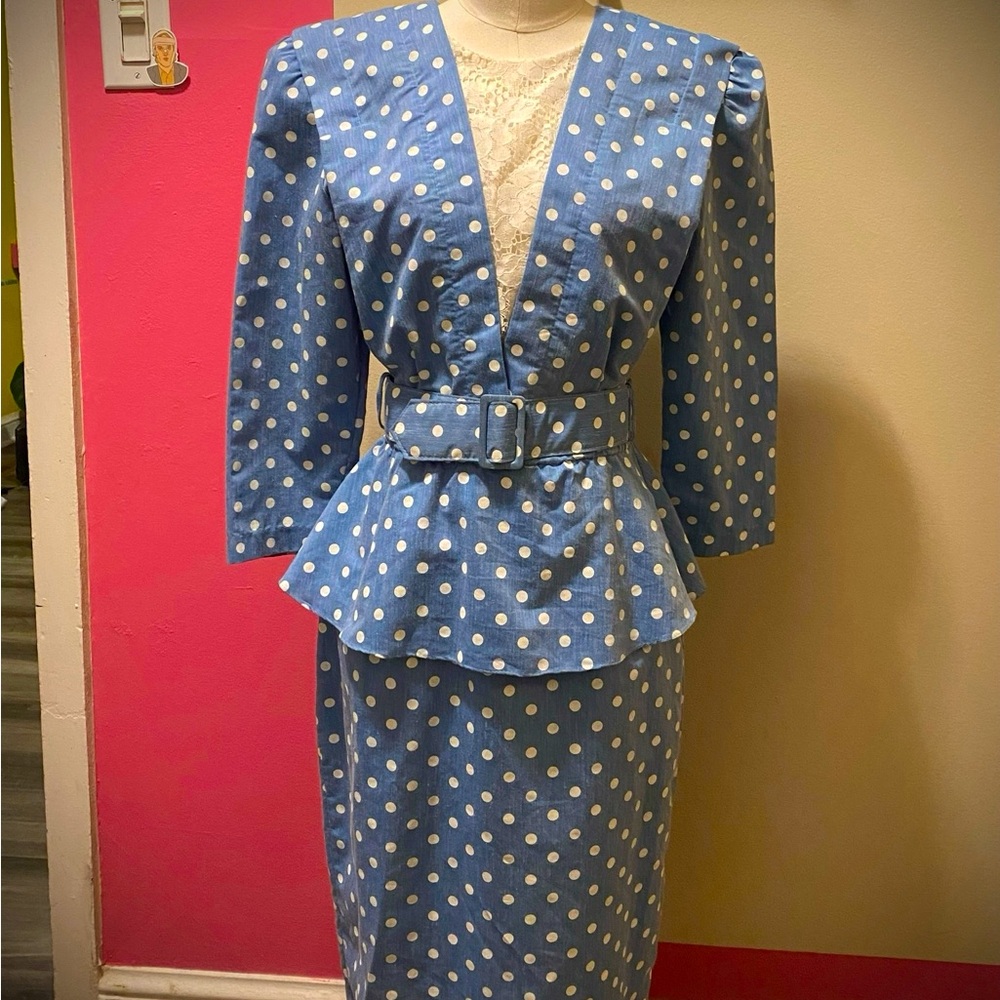 Just Ducky blue and white peplum polka dot dress